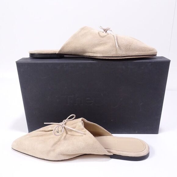 Theory Women's Pleated Mule Flats Sandals in Leather Ecru NIB 398 Sz 37 - Picture 6 of 12